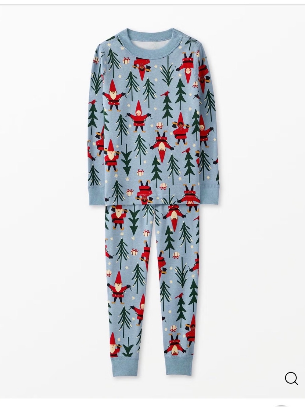 Hanna Andersson Light Blue Holiday Gnome Pajama Set with Red Accents. NWT